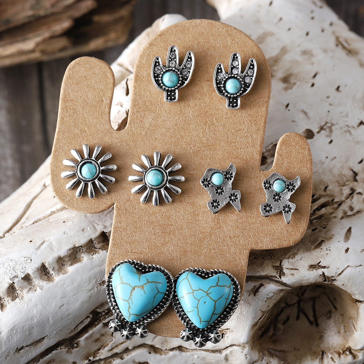 Wholesale Style Fashionable Cool Style Boots Hat Earrings Turquoise Cactus Four-piece suit Women